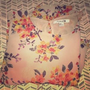 Sheer floral cropped long sleeve